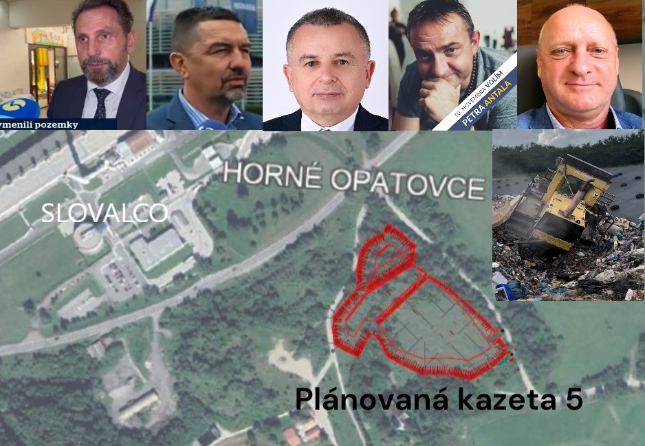 Plánovaná kazeta skládky odpadu č.5 v Horných Opatovciach pri Žiari nad Hronom a zaangažované vedenie mesta a súkromnej spoločnosti zo Žiliny / zdroj: Projekty stavieb, s.r.o., Mapa širších vzťahov, www.markiza.sk, web mesta, FB Ľuboš Žilinčár, www.odpady-portal.sk