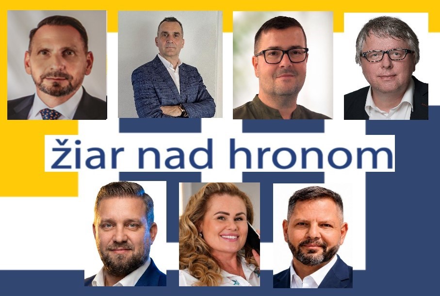 Kandidáti na primátora mesta Žiar nad Hronom v komunálnych voľbách 24.10.2026 _zdroj_FB Peter Antal – Primátor Žiaru nad Hronom, FB Marek Baláž, archív RK, FB Petra Mazúrová, FB Pavel Svetlík, FB Juraj Krátky a FB Ing. Štefan Kysel