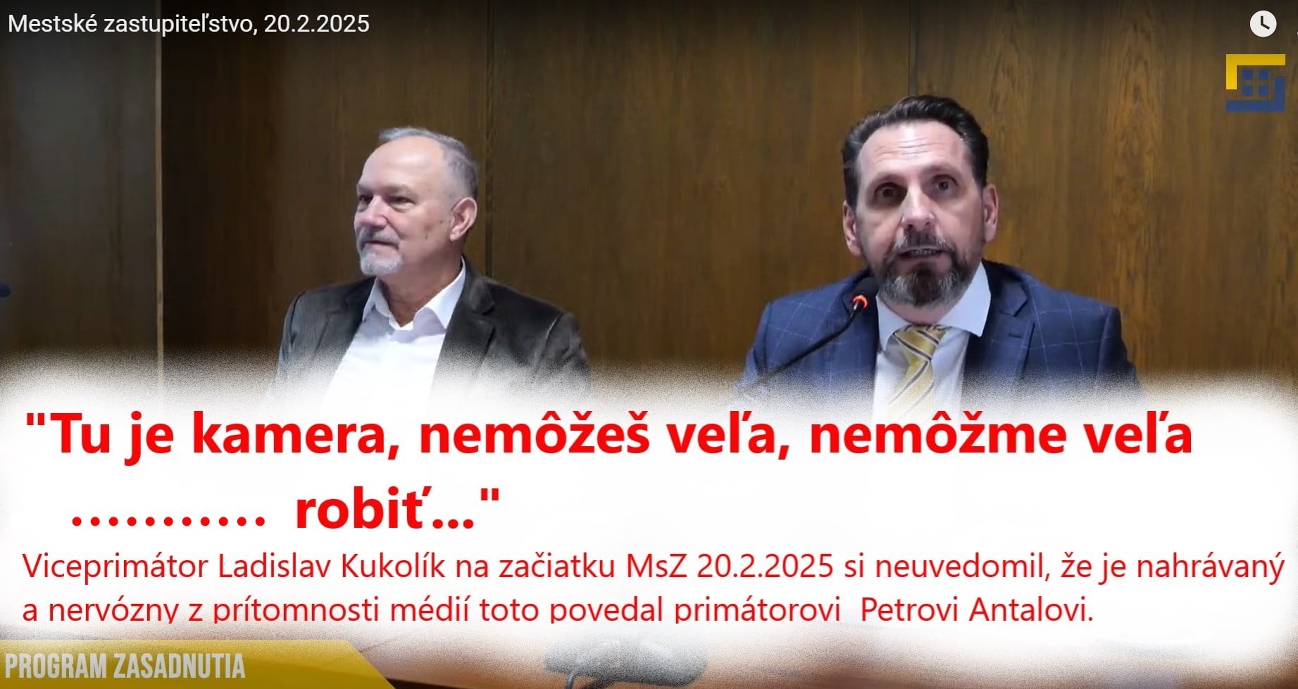 Viceprimátor Ladislav Kukolík a primátor Peter Antal pri otvorení MsZ v Žiari nad Hronom 20.2.2025 a ich tajný rozhovor pred jeho otvorením  / zdroj: web mesta